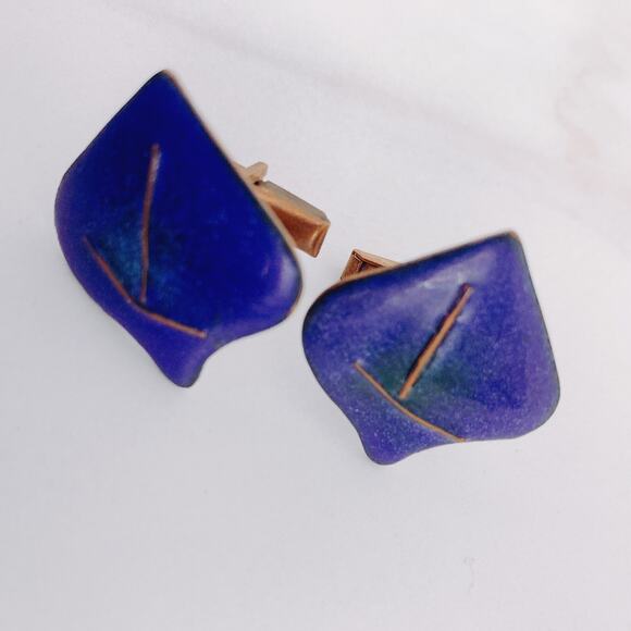 VTG Mid-Century Enamel Copper Cufflinks Abstract Modernist 50s 60s 2 Pair Set - Picture 4 of 9